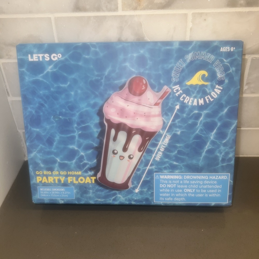 Inflatable Pool Water Float Ice Cream Raft Over 4 FT Long Ride On Lake Swim New